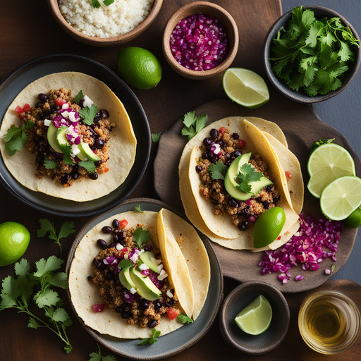 Quinoa und schwarze Bohnen Tacos