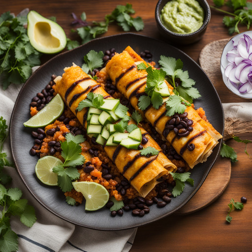 Süßkartoffel und schwarze Bohnen Enchiladas